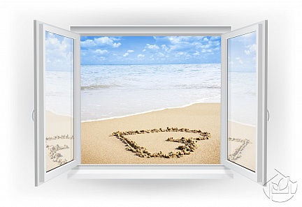 Вид из окна на сердце из песка