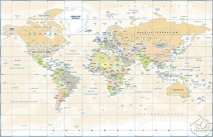 Политическая карта Мира в бежевых тонах