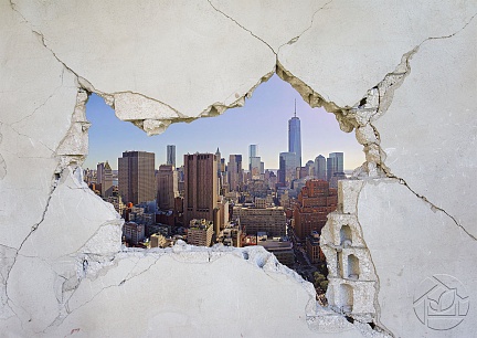Вид на Нью-Йорк сквозь разрушенную стену