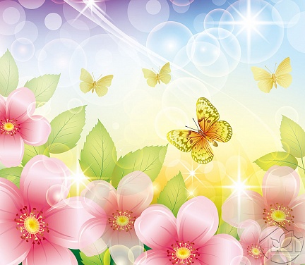 Бабочки над нежными цветами