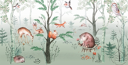 Мишка и лесные звери акварель
