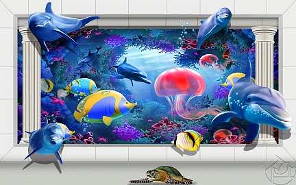 3D пол подводный мир с дельфинами