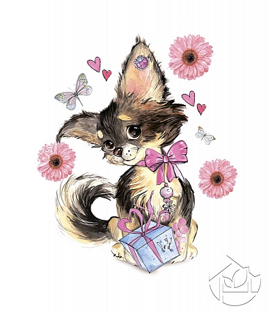 Рисунок: Милый щеночек и цветочки