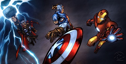 Капитан Америка Железный человек и Тор из Комикса 