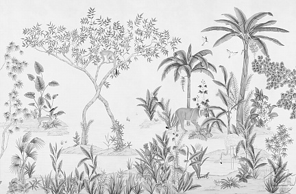 Животные в джунглях черно-белый рисунок