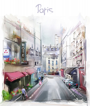 Рисунок улочки Парижа