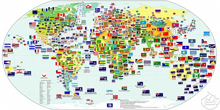 Карта Мира и подписанные флаги стран