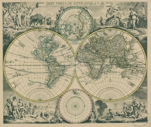 Серая Старинная карта Мира, изданная Фредериком де Витом