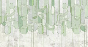 геометрический фон с перьями в зеленых тонах