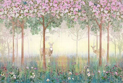 Олени в розовом лесу