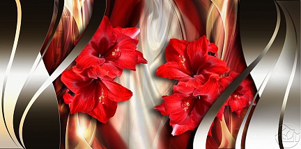 3D красные лилии на шелке